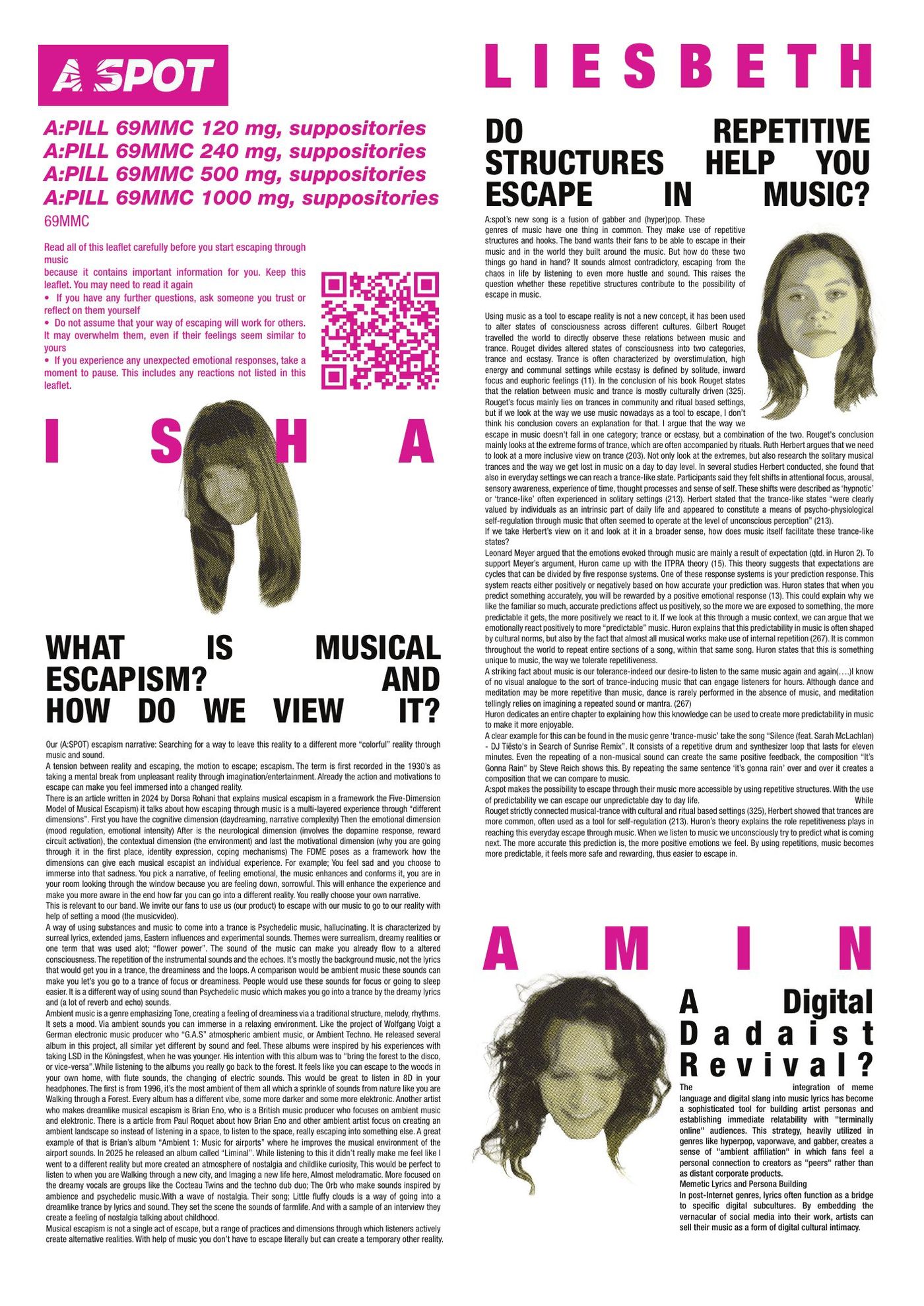Research leaflet styled as a medicine package insert for the fake drug A:PILL 69MMC