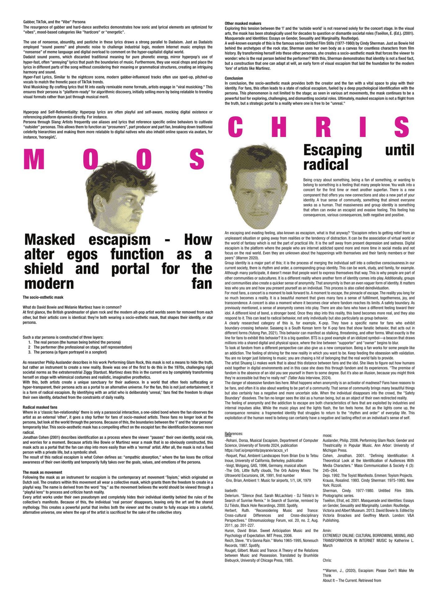 Second page of the research leaflet, including the section on masked escapism
